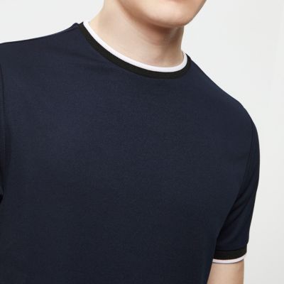Navy contrast tipped slim fit T-shirt